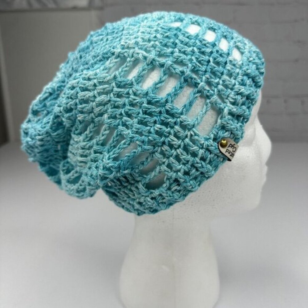 Created By Cyd Slouchy Snoody Beanie JAS Big Twist Ocean Splash Crochet Hat NEW